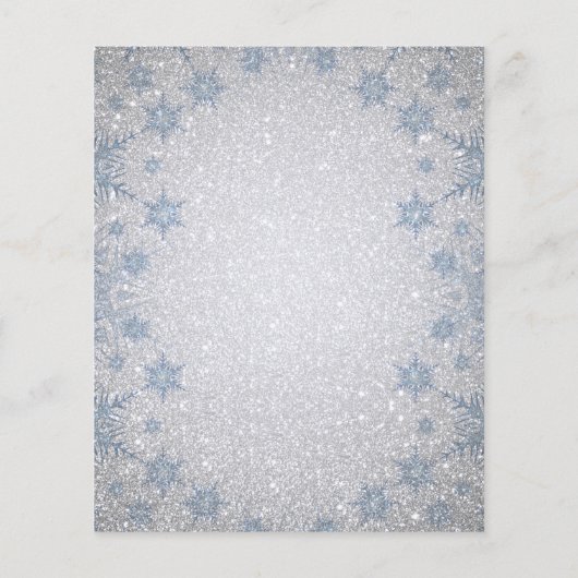 Budget Glitter Blue Snowflakes Weddenschap-uitnodi (Achterkant)