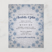 Budget Glitter Blue Snowflakes Weddenschap-uitnodi (Voorkant)