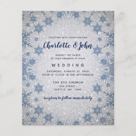 Budget Glitter Blue Snowflakes Weddenschap-uitnodi
