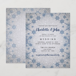Budget Glitter Blue Snowflakes Weddenschap-uitnodi