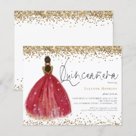 Budget Glitter Burgundy Dress Quinceanera Invite