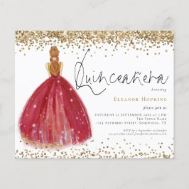 Budget Glitter Burgundy Gown Quinceanera Invite