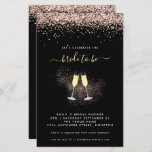 Budget Glitter Champagne Bridal Shower<br><div class="desc">Roos Gold Glitter Champagne Flutes vieren de Bride om Vrijgezellenfeest zwarte uitnodiging te zijn. Een LARGER formaat van 5, 5 x 8, 5 inch tegen een budgetprijs, op een SEMI GLOSS 110 lb KAART STOCK, geweldig voor uitnodigingen, met ruwweg dezelfde dikte als een briefkaart, of een elegant LINEN-bestand van 110...</div>