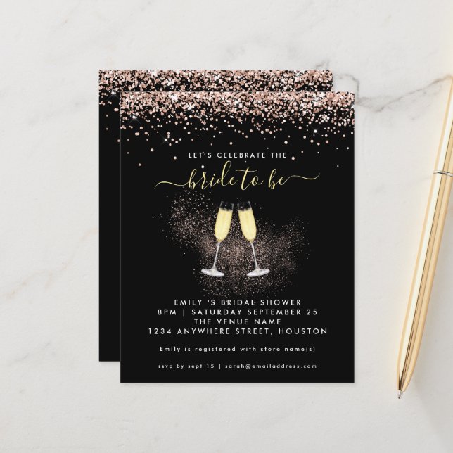 Budget Glitter Champagne Bridal Shower (Voorkant / Achterkant in situ)