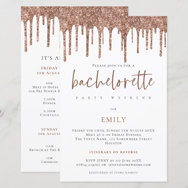 Budget Glitter Drip Bachelorette Weekend Invite (Voorkant / Achterkant)