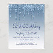 Budget Glitter Drip Blauw 21e Verjaardagsfeestje (Voorkant)