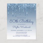Budget Glitter Drip Blauwe Verjaardagsuitnodiging (Voorkant)