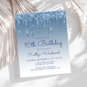 Budget Glitter Drip Blue 16th Birthday Invitation