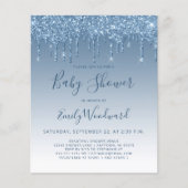 Budget Glitter Drip Blue Baby shower Uitnodiging (Voorkant)