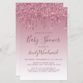 Budget Glitter Drip Burgundy Baby shower Invite (Voorkant / Achterkant)