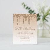 Budget Glitter Drip Gold 30th Birthday Invitation (Staand voorkant)