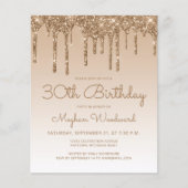 Budget Glitter Drip Gold 30th Birthday Invitation (Voorkant)