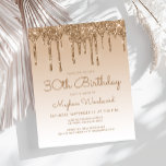 Budget Glitter Drip Gold 30th Birthday Invitation<br><div class="desc">Deze trendy 30e verjaardagsuitnodiging is voorzien van een dunne gouden faux glitter drip border and ombre background. De woorden "30th Birthday" en de naam van de gast van eer verschijnen in casual gouden handschrift script, met de rest van de aanpasbare tekst in gouden sans serif font. Aan de achterzijde staat...</div>