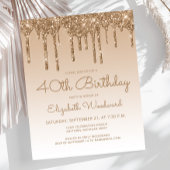 Budget Glitter Drip Gold 40th Birthday Invitation