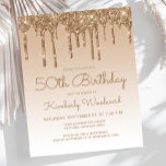 Budget Glitter Drip Gold 50th Birthday Invitation<br><div class="desc">Deze trendy 50ste verjaardagsuitnodiging is voorzien van een dunne gouden faux glitter drip border and ombre background. De woorden "50th Birthday"en de naam van de gast van eer verschijnen in casual gouden handschrift manuscript, met de rest van de klantgerichte tekst in gouden sans serif doopvont. Aan de achterzijde staat hetzelfde...</div>