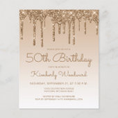 Budget Glitter Drip Gold 50th Birthday Invitation (Voorkant)