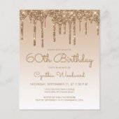 Budget Glitter Drip Gold 60th Birthday Invitation (Voorkant)