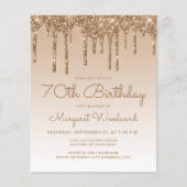 Budget Glitter Drip Gold 70th Birthday Invitation (Voorkant)