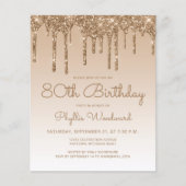 Budget Glitter Drip Gold 80th Birthday Invitation (Voorkant)
