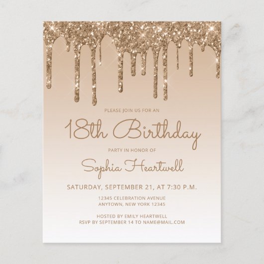 Budget Glitter Drip Goud 18e Verjaardagsfeest (Voorkant)