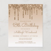 Budget Glitter Drip Goud 18e Verjaardagsuitnodigin (Voorkant)
