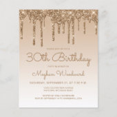 Budget Glitter Drip Goud 30e Verjaardagsuitnodigin (Voorkant)