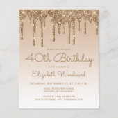 Budget Glitter Drip Goud 40e Verjaardagsuitnodigin (Voorkant)