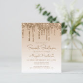 Budget Glitter Drip Goud Sweet 16 Uitnodiging (Staand voorkant)