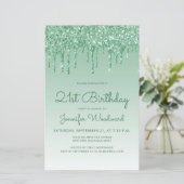 Budget Glitter Drip Green 21st Birthday Uitnodigin (Staand voorkant)