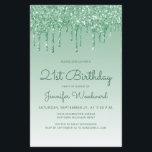 Budget Glitter Drip Green 21st Birthday Uitnodigin<br><div class="desc">Deze trendy 21ste verjaardagsuitnodiging is voorzien van een lichtgroene faux glitter drip border en groene ombre background. De woorden "21st Birthday"en de naam van de gast van eer verschijnen in casual groen handschrift manuscript, met de rest van de klantgerichte tekst in groene sans serif doopvont. Aan de achterzijde wordt hetzelfde...</div>