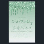 Budget Glitter Drip Green 21st Birthday Uitnodigin<br><div class="desc">Deze trendy 21ste verjaardagsuitnodiging is voorzien van een lichtgroene faux glitter drip border en groene ombre background. De woorden "21st Birthday"en de naam van de gast van eer verschijnen in casual groen handschrift manuscript, met de rest van de klantgerichte tekst in groene sans serif doopvont. Aan de achterzijde wordt hetzelfde...</div>