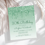 Budget Glitter Drip Green 30th Birthday Invitation<br><div class="desc">Deze driedubbele dertigste verjaardagsuitnodiging is voorzien van een dunne groene faux glitter drip border en green ombre background. De woorden "30th Birthday"en de naam van de gast van eer verschijnen in casual groen handschrift manuscript, met de rest van de klantgerichte tekst in groene sans serif doopvont. Aan de achterzijde wordt...</div>