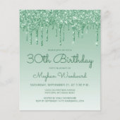 Budget Glitter Drip Green 30th Birthday Invitation (Voorkant)