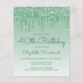 Budget Glitter Drip Green 40th Birthday Invitation (Voorkant)