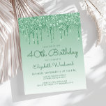 Budget Glitter Drip Green 40th Birthday Invitation<br><div class="desc">Deze trendy 40ste verjaardagsuitnodiging bevat een dunne groene faux glitter drip border en groene ombre background. De woorden "40th Birthday"en de naam van de gast van eer verschijnen in casual groen handschrift manuscript, met de rest van de klantgerichte tekst in groene sans serif doopvont. Aan de achterzijde wordt hetzelfde groene...</div>