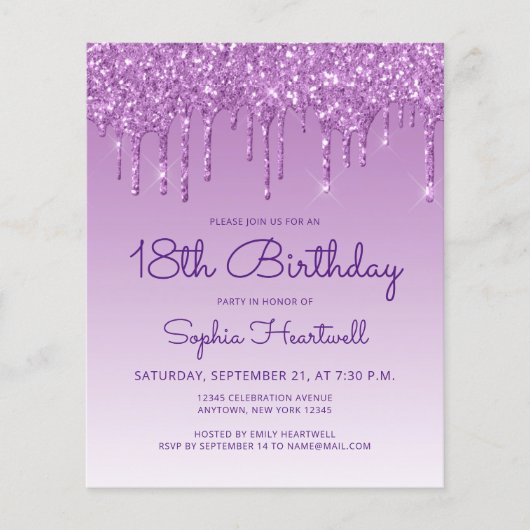 Budget Glitter Drip Paarse 18e Verjaardagsfeest (Voorkant)