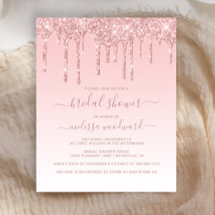 Budget Glitter Drip Pink Bridal Shower Uitnodiging