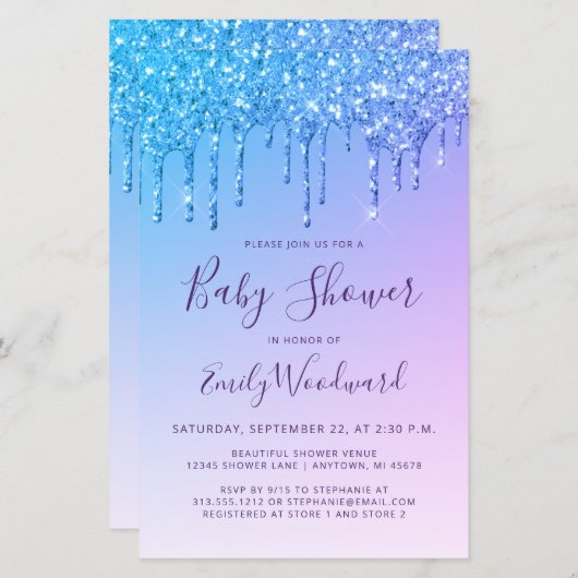 Budget Glitter Drip Rainbow Baby shower Invite (Voorkant / Achterkant)