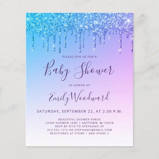 Budget Glitter Drip Rainbow Baby shower Uitnodigin (Voorkant)