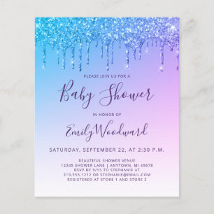 Budget Glitter Drip Regenboog Baby Shower Uitnodig