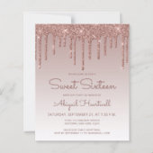 Budget Glitter Drip Roos Gold Sweet 16 Invitation (Voorkant)