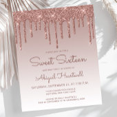 Budget Glitter Drip Roos Gold Sweet 16 Invitation