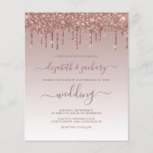 Budget Glitter Drip Roos Gold Weduwen Uitnodiging (Voorkant)