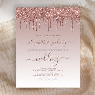 Budget Glitter Drip Roos Gold Weduwen Uitnodiging