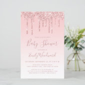 Budget Glitter Drip Roze Baby shower Uitnodigen (Staand voorkant)