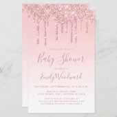 Budget Glitter Drip Roze Baby shower Uitnodigen (Voorkant / Achterkant)
