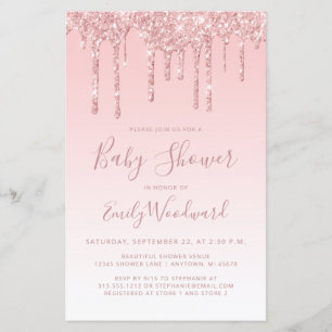 Budget Glitter Drip Roze Baby Shower Uitnodiging