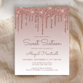 Budget Glitter Drip Roze Goud Sweet 16 Uitnodiging