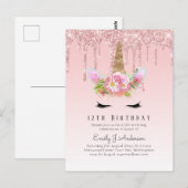 Budget Glitter Eenhoorn 12e Verjaardag Roze Goud Briefkaart (Voorkant / Achterkant)