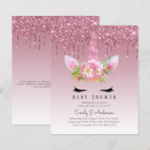 BUDGET Glitter Eenhoorn Meisje Baby Shower Uitnodi (Voorkant / Achterkant)